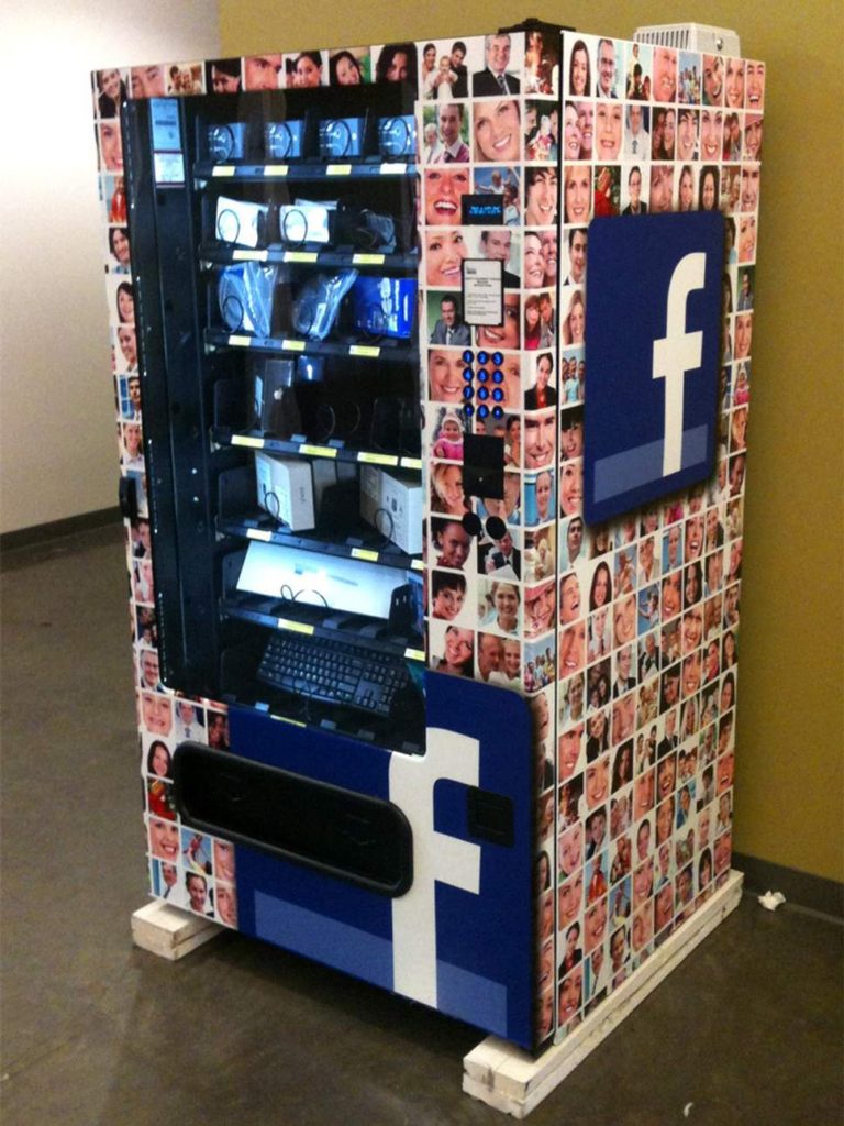 Facebook vending machine with electrical equipment inside
